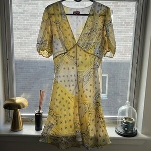STAUD Size 4 Yellow and White Bandana Mini Dress